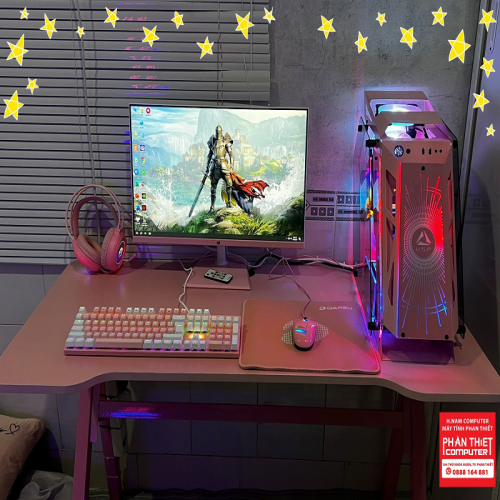 Trọn bộ PC Gaming Hồng Màn hình 24 inch 100hz CPU i5 9400F VGA 550 4GB
